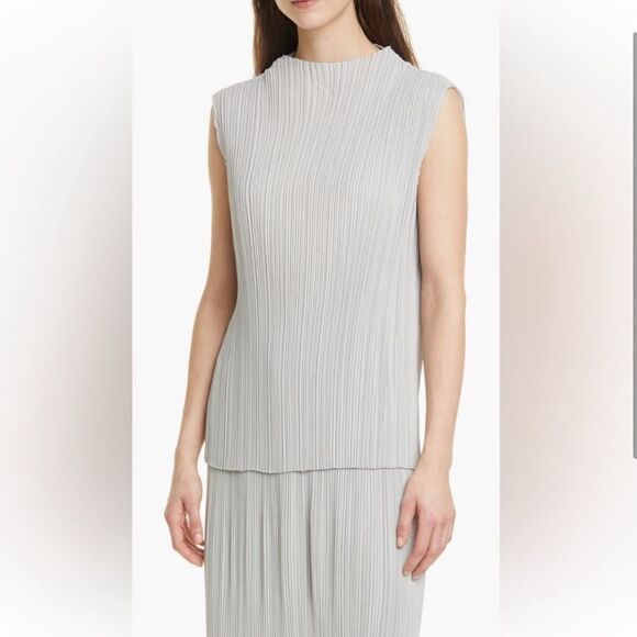 Club Monaco Micro Pleat Chemise Top Blue Gray NEW - Picture 8 of 11